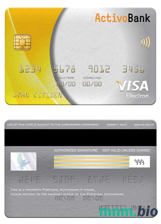 Portugal Activobank visa electron karta przykład w formacie PSD